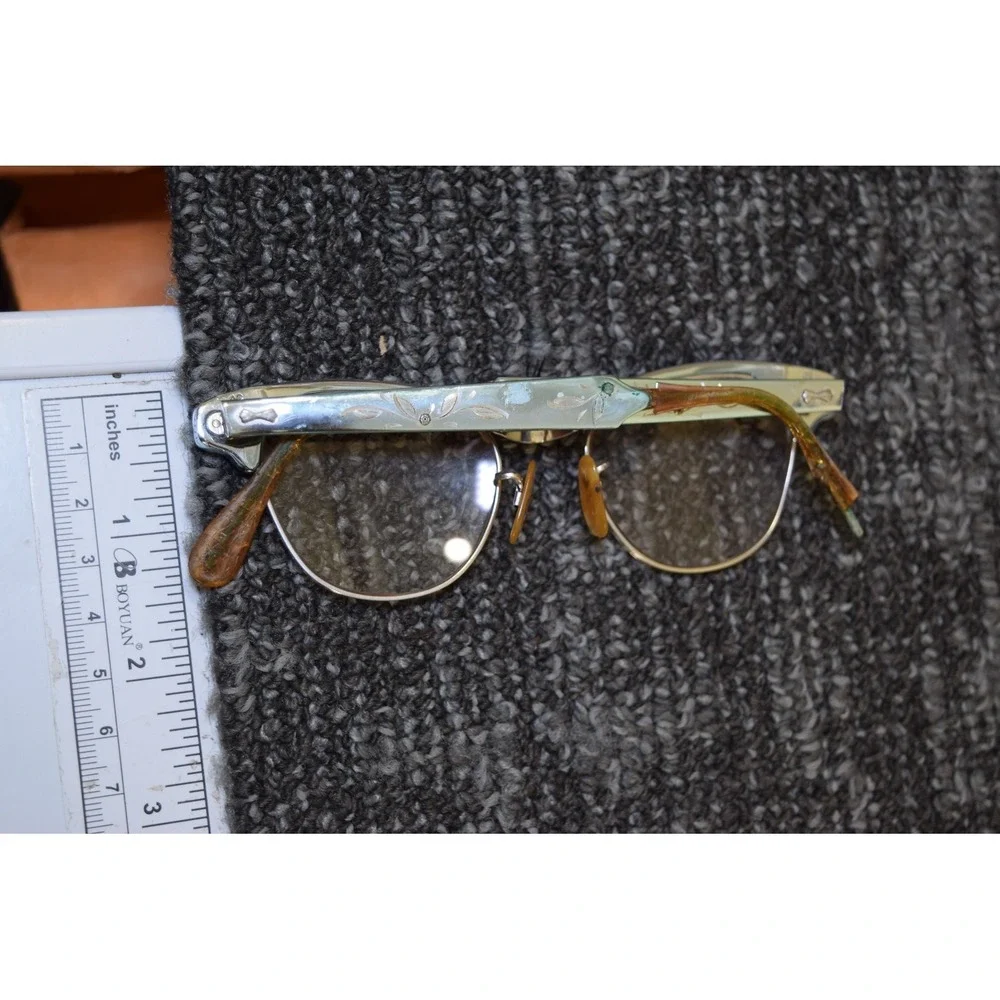 Vintage 1950's RICH LADY Eyeglasses Chrome Silver Etched FLAWS - PARTS OR REPAIR